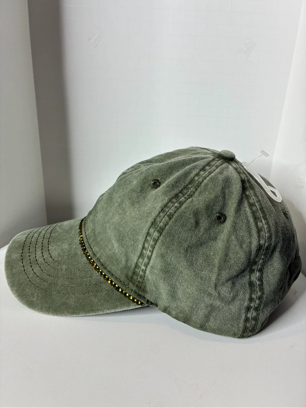 Women’s Olive Green Baseball Cap with Decorative Beading